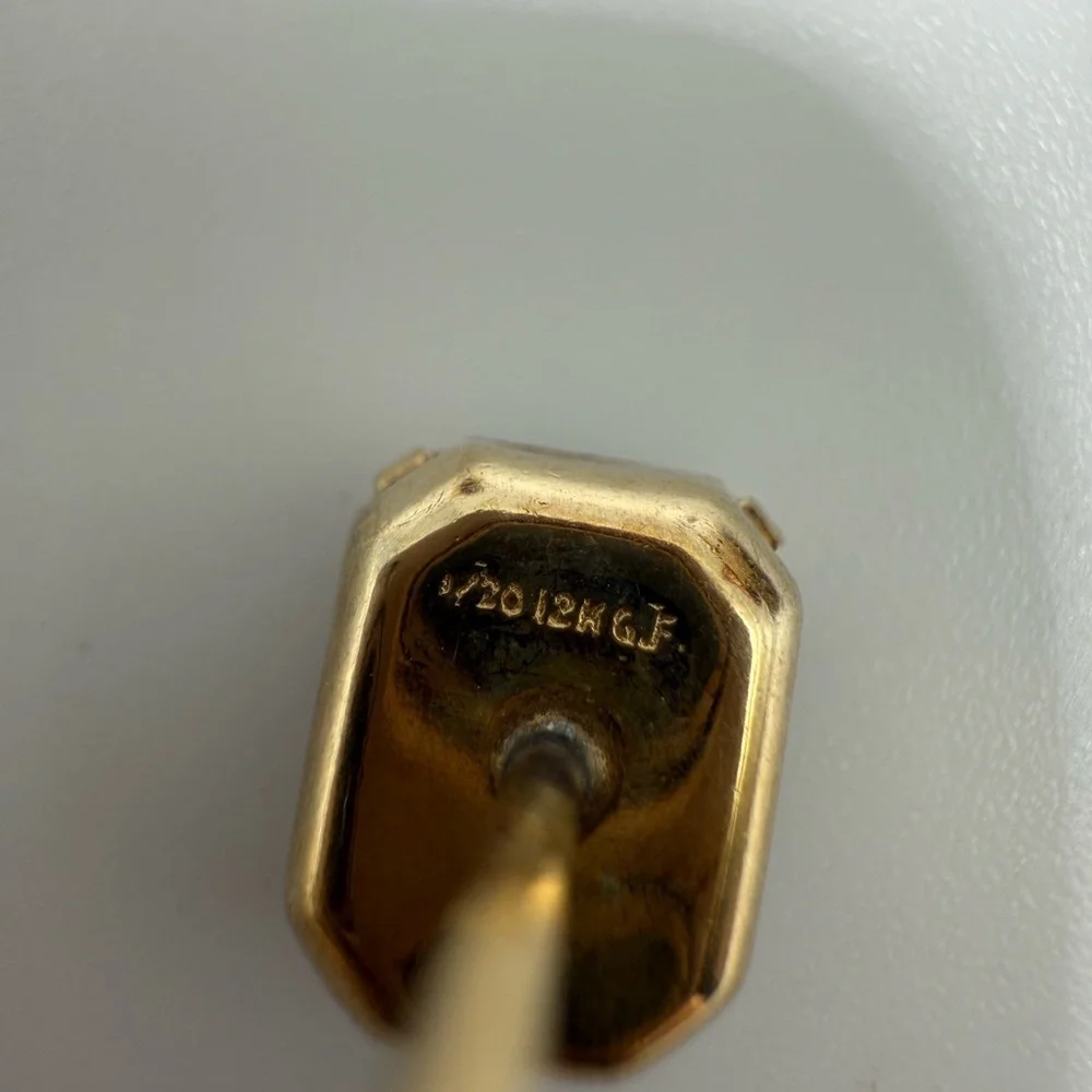 ✨ Vintage Destino 12K Gold-Filled Cufflinks & Stud Set – Smoky Brown Glass